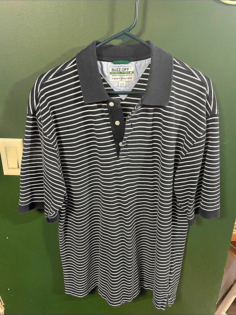 Tommy Hilfiger Buzz Off Insect Shield Polo Striped Polo in Black & White XL